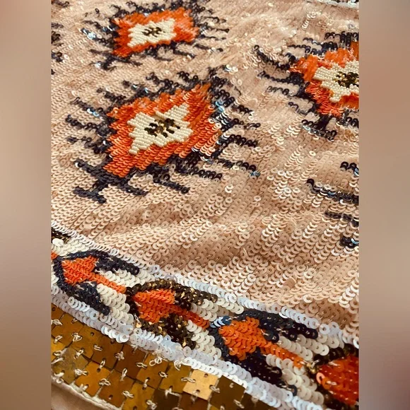 ZARA Beaded Sequin Mini Skirt Size Small Tribal Aztec Embellished Festival Boho - Picture 3 of 9